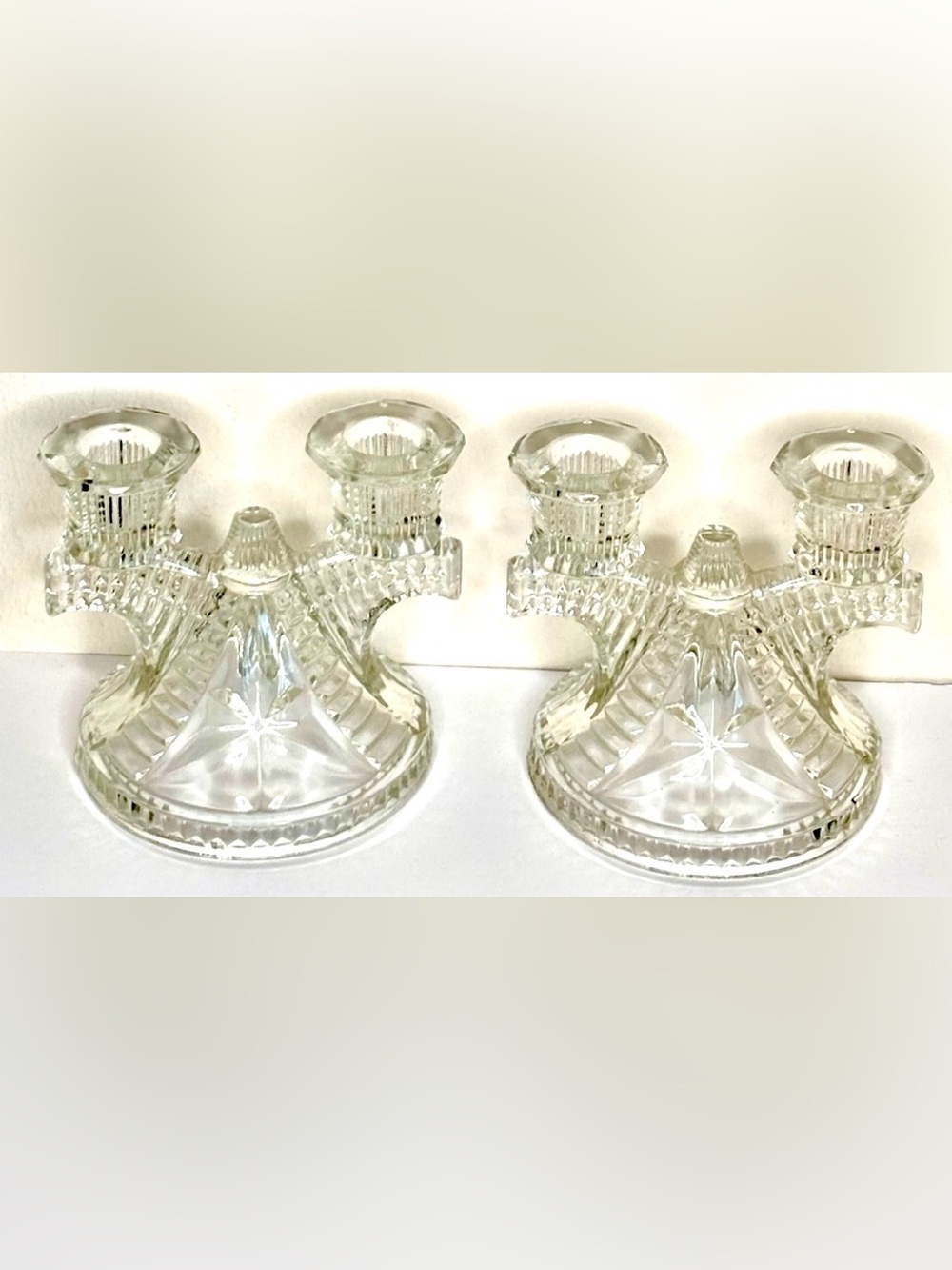 DEPRESSION GLASS CANDLESTICK HOLDERS